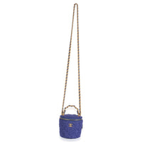 Chanel Blue Quilted Tweed Afternoon Tea Top Handle Vanity Case With Chain Handbag av