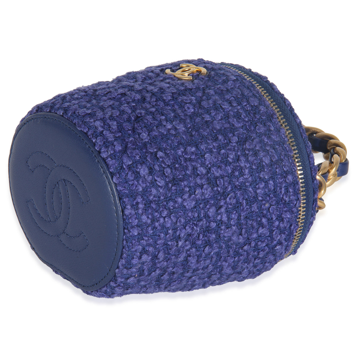 Chanel Blue Quilted Tweed Afternoon Tea Top Handle Vanity Case With Chain Handbag box