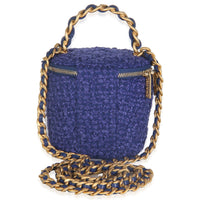 Chanel Blue Quilted Tweed Afternoon Tea Top Handle Vanity Case With Chain Handbag bv