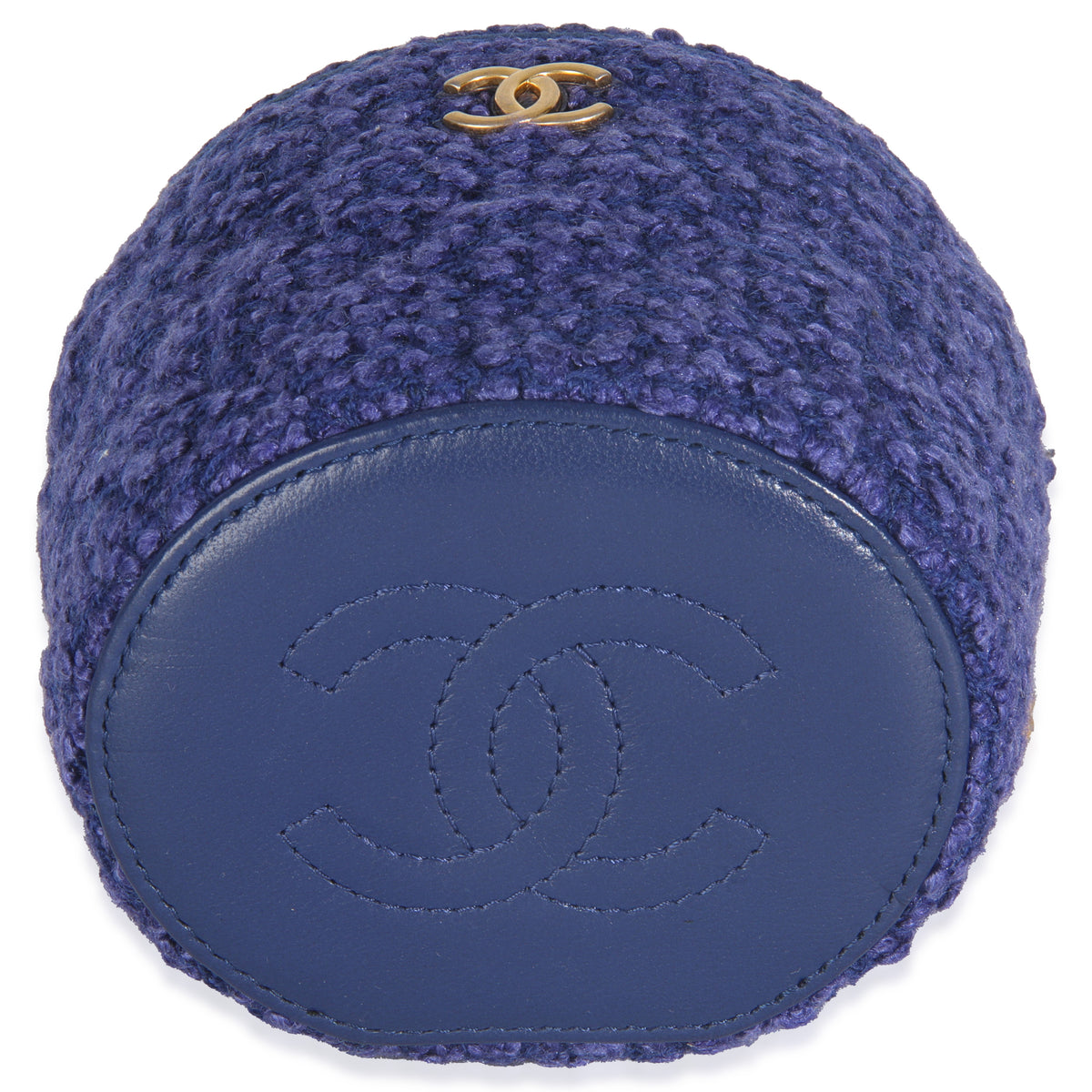 Chanel Blue Quilted Tweed Afternoon Tea Top Handle Vanity Case With Chain Handbag stamp