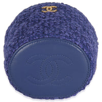 Chanel Blue Quilted Tweed Afternoon Tea Top Handle Vanity Case With Chain Handbag stamp