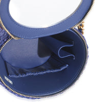 Blue Quilted Tweed Afternoon Tea Top Handle Vanity Case With Chain