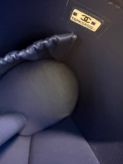 Blue Quilted Tweed Afternoon Tea Top Handle Vanity Case With Chain