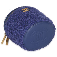 Blue Quilted Tweed Afternoon Tea Top Handle Vanity Case With Chain