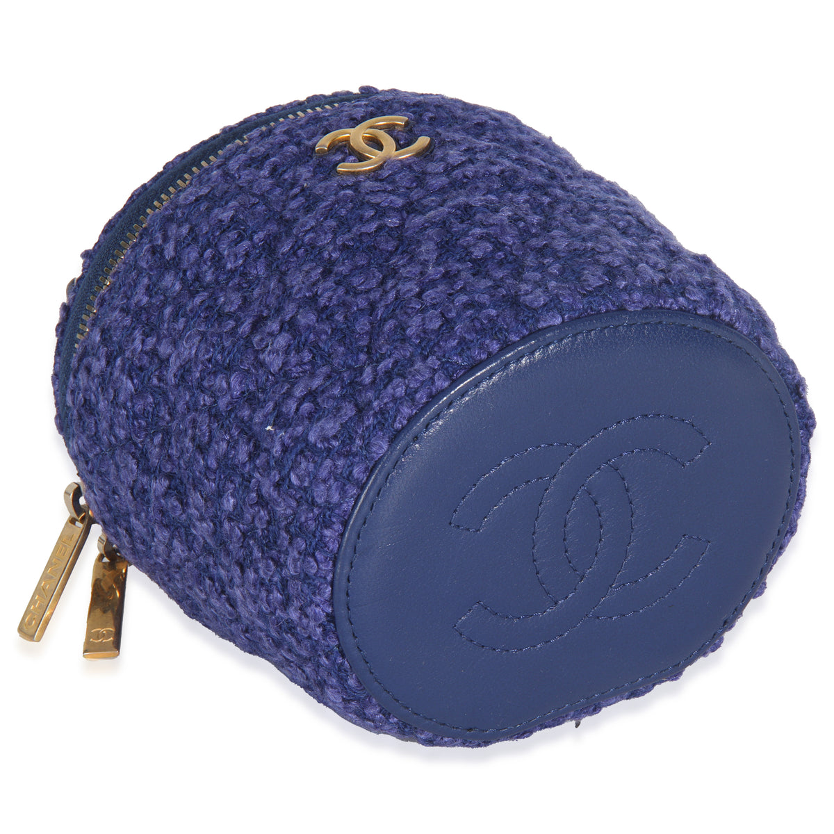 Blue Quilted Tweed Afternoon Tea Top Handle Vanity Case With Chain