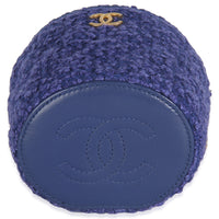 Blue Quilted Tweed Afternoon Tea Top Handle Vanity Case With Chain