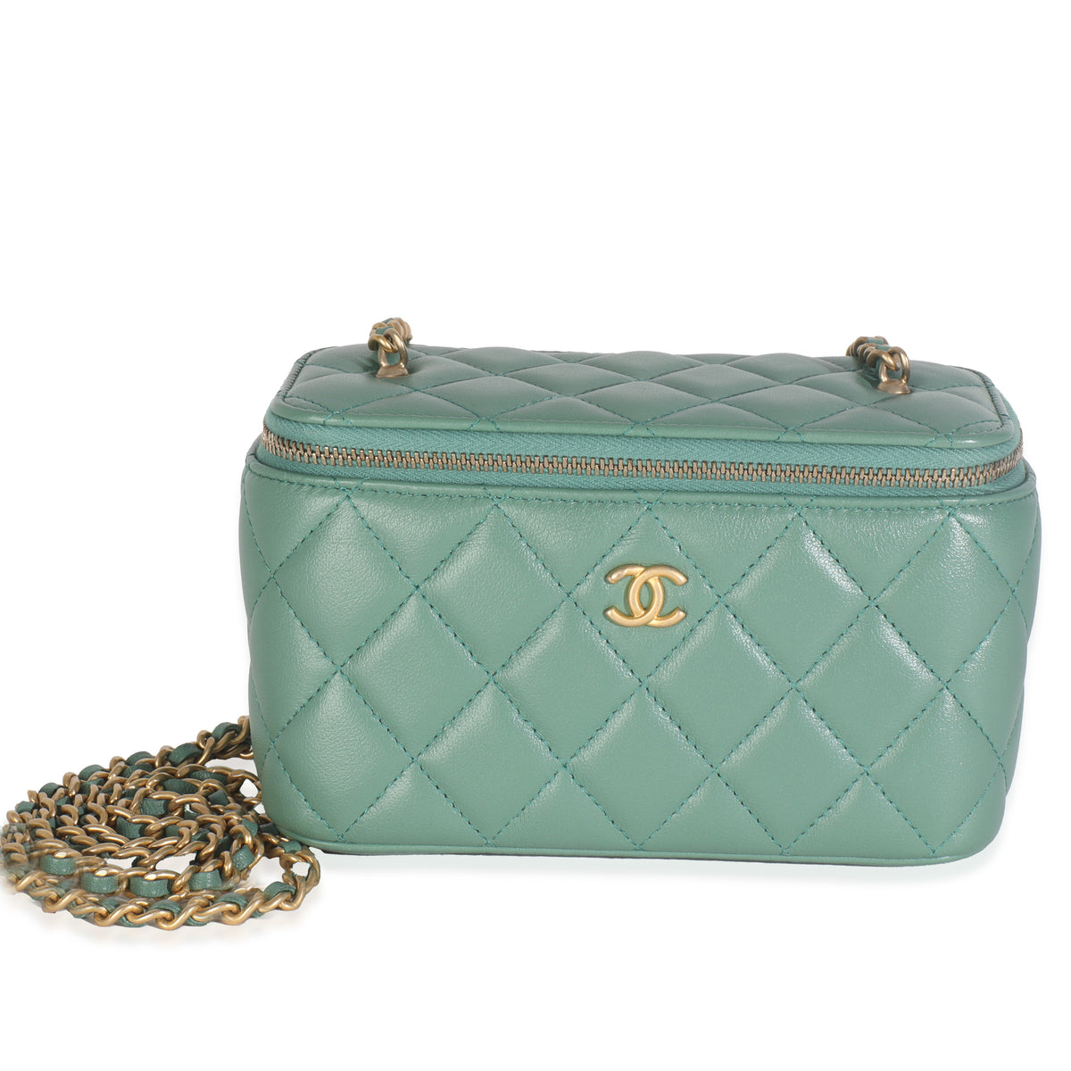Green Quilted Lambskin Small Pearl Crush Vanity Case