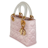 Vintage Pink Satin Cannage Embellished Charm Mini Lady Dior