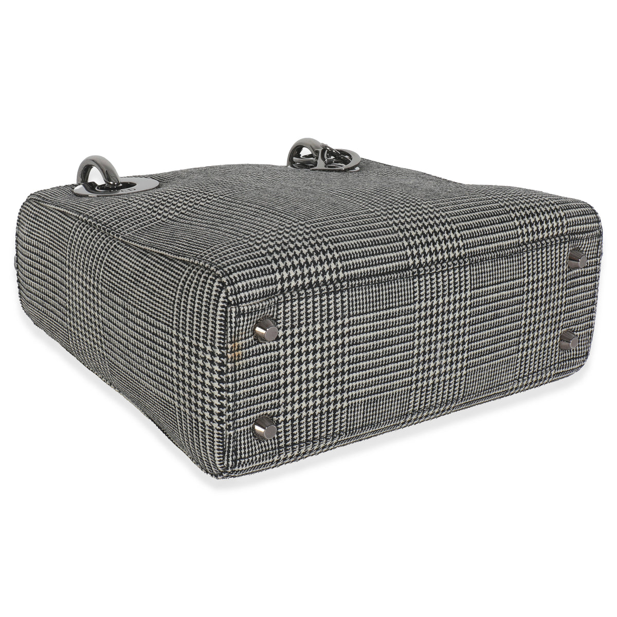 Christian Dior Vintage Black White Houndstooth Canvas Mini Lady Dior Handbag box