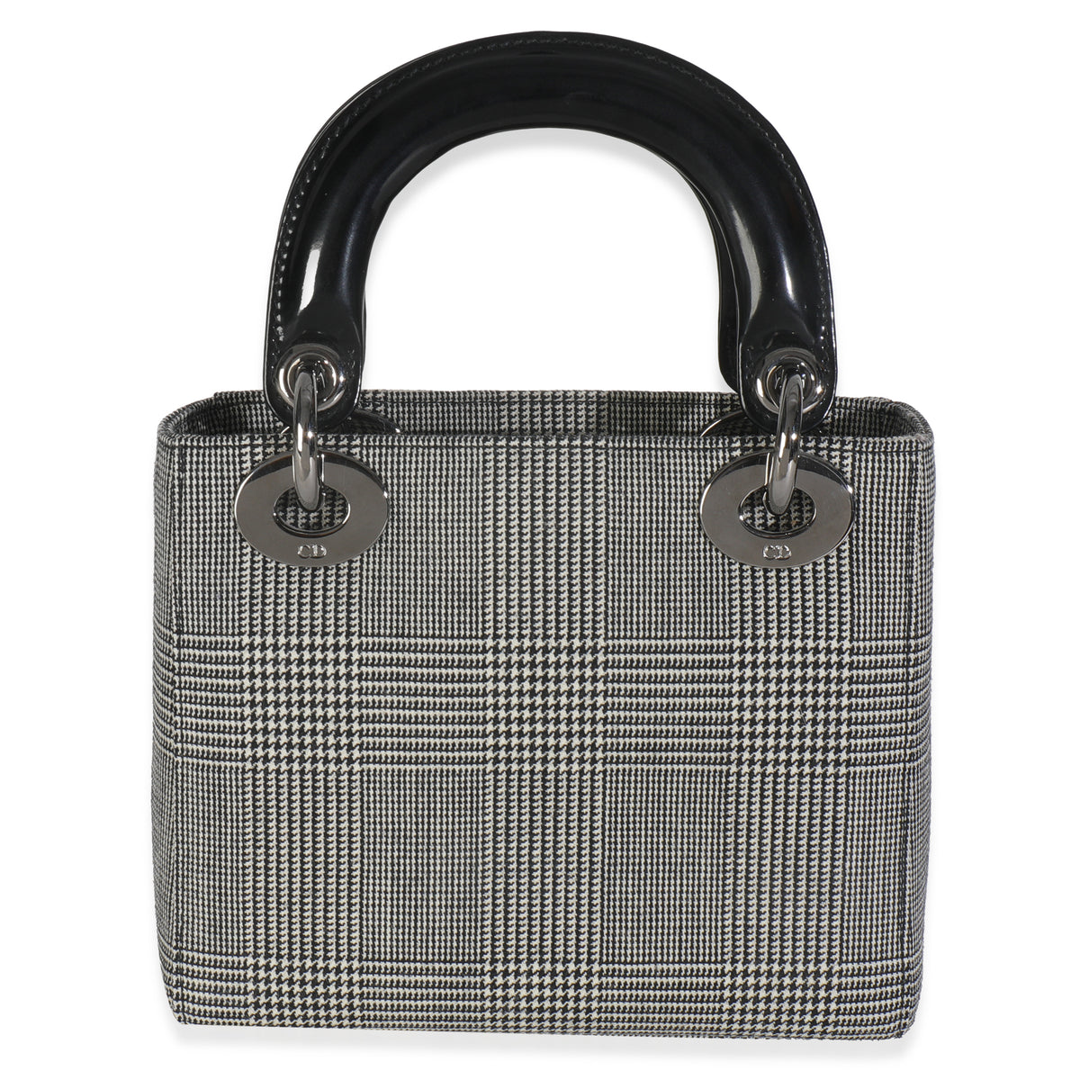 Christian Dior Vintage Black White Houndstooth Canvas Mini Lady Dior Handbag bv