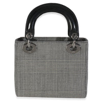Christian Dior Vintage Black White Houndstooth Canvas Mini Lady Dior Handbag bv