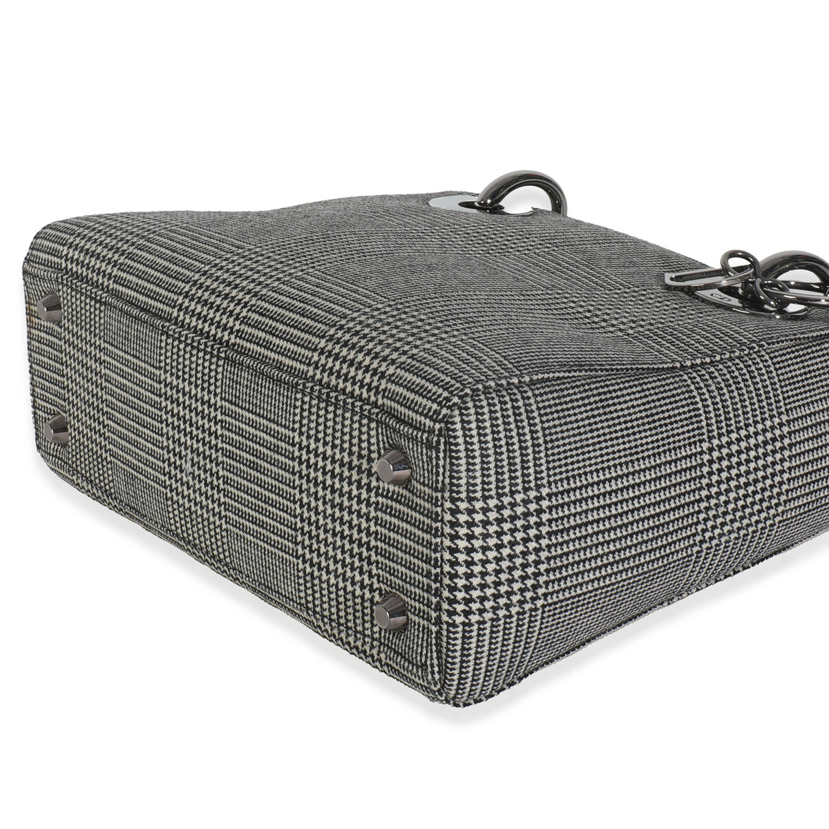 Christian Dior Vintage Black White Houndstooth Canvas Mini Lady Dior Handbag clasp