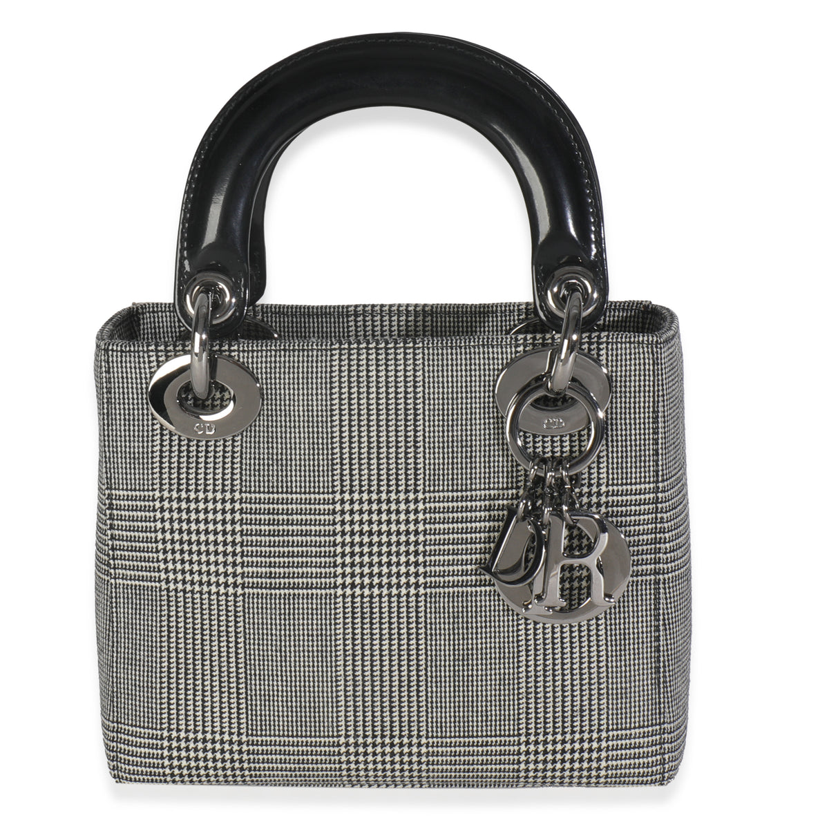 Christian Dior Vintage Black White Houndstooth Canvas Mini Lady Dior Handbag fv