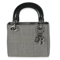 Christian Dior Vintage Black White Houndstooth Canvas Mini Lady Dior Handbag fv