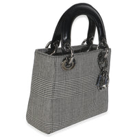Christian Dior Vintage Black White Houndstooth Canvas Mini Lady Dior Handbag pv