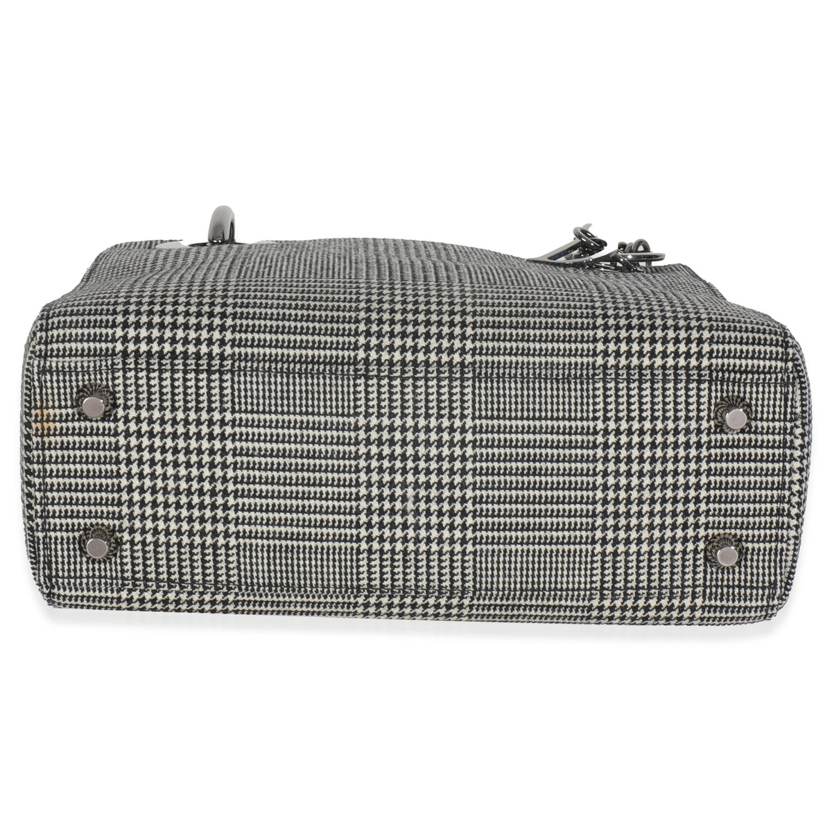 Christian Dior Vintage Black White Houndstooth Canvas Mini Lady Dior Handbag stamp