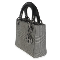 Christian Dior Vintage Black White Houndstooth Canvas Mini Lady Dior Handbag sv