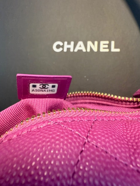 Purple Quilted Caviar Mini Round Hobo Handbag