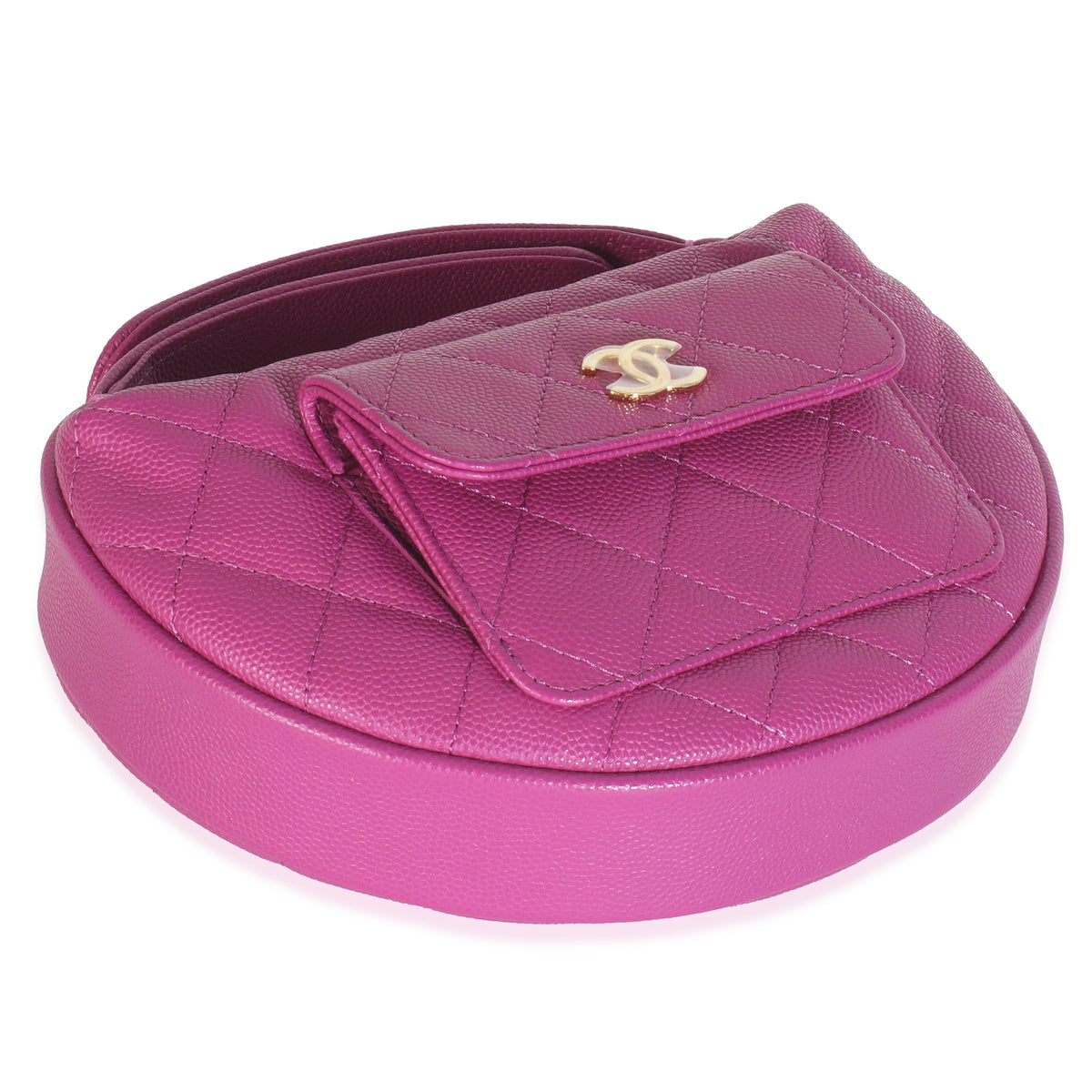 Purple Quilted Caviar Mini Round Hobo Handbag