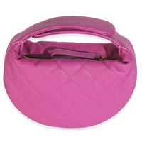 Purple Quilted Caviar Mini Round Hobo Handbag