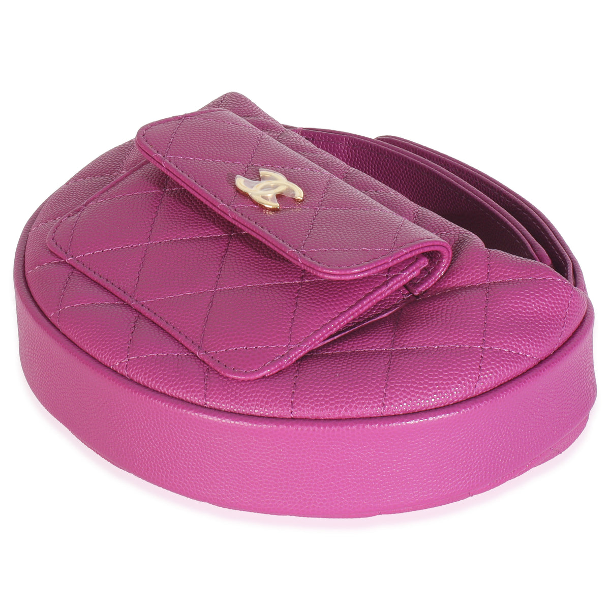 Purple Quilted Caviar Mini Round Hobo Handbag