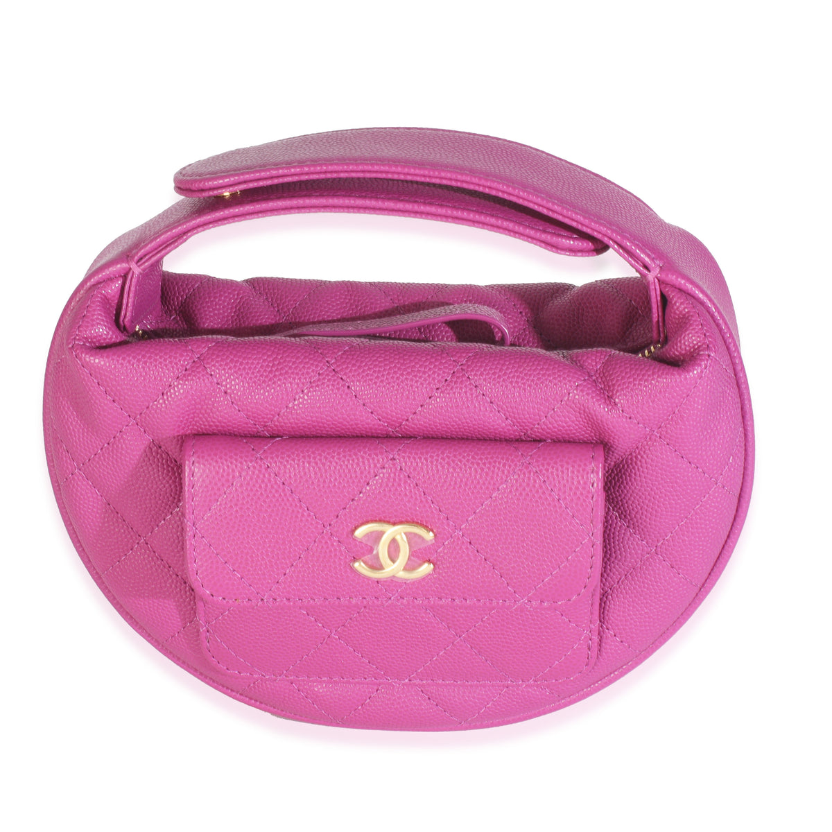 Purple Quilted Caviar Mini Round Hobo Handbag