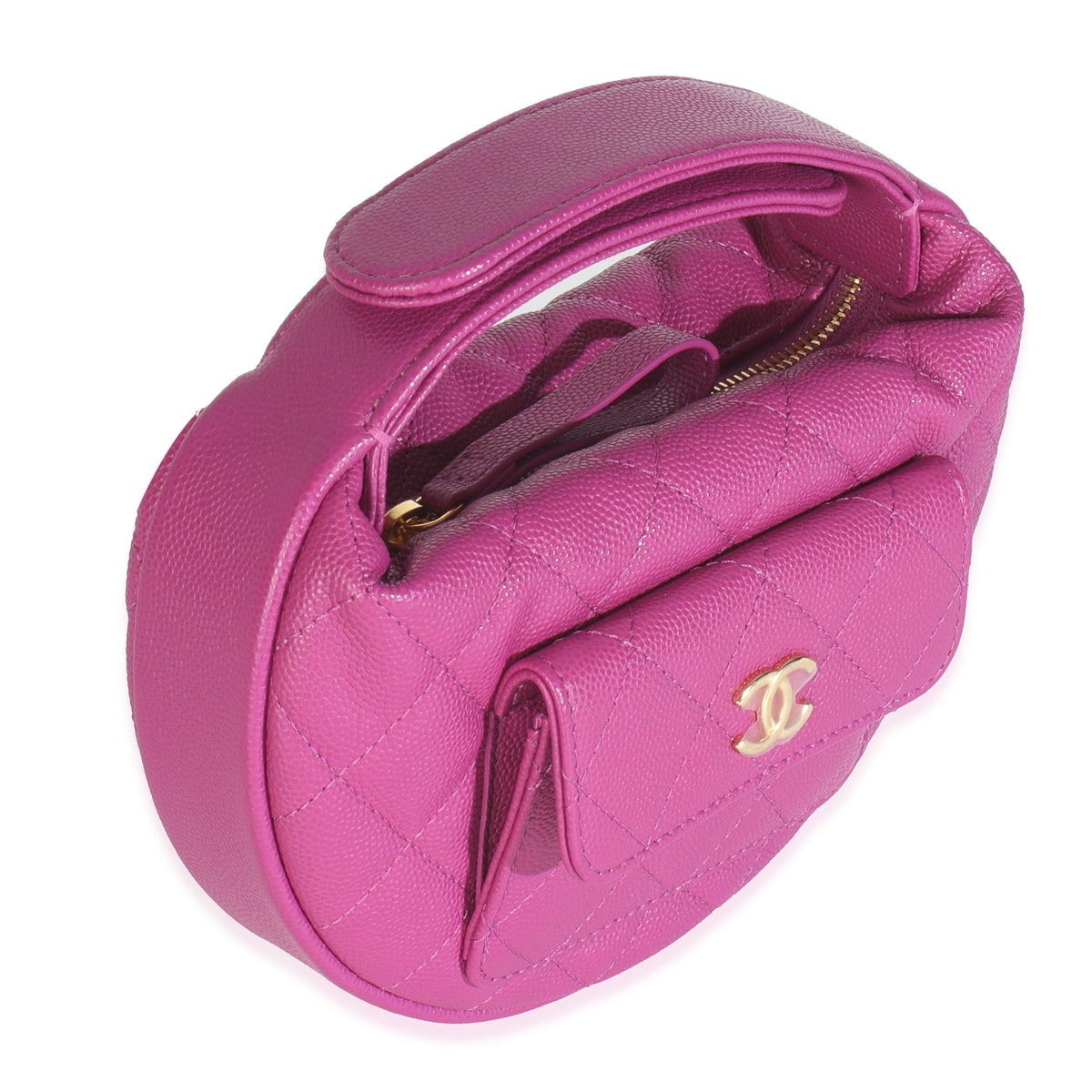 Purple Quilted Caviar Mini Round Hobo Handbag