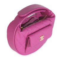 Purple Quilted Caviar Mini Round Hobo Handbag