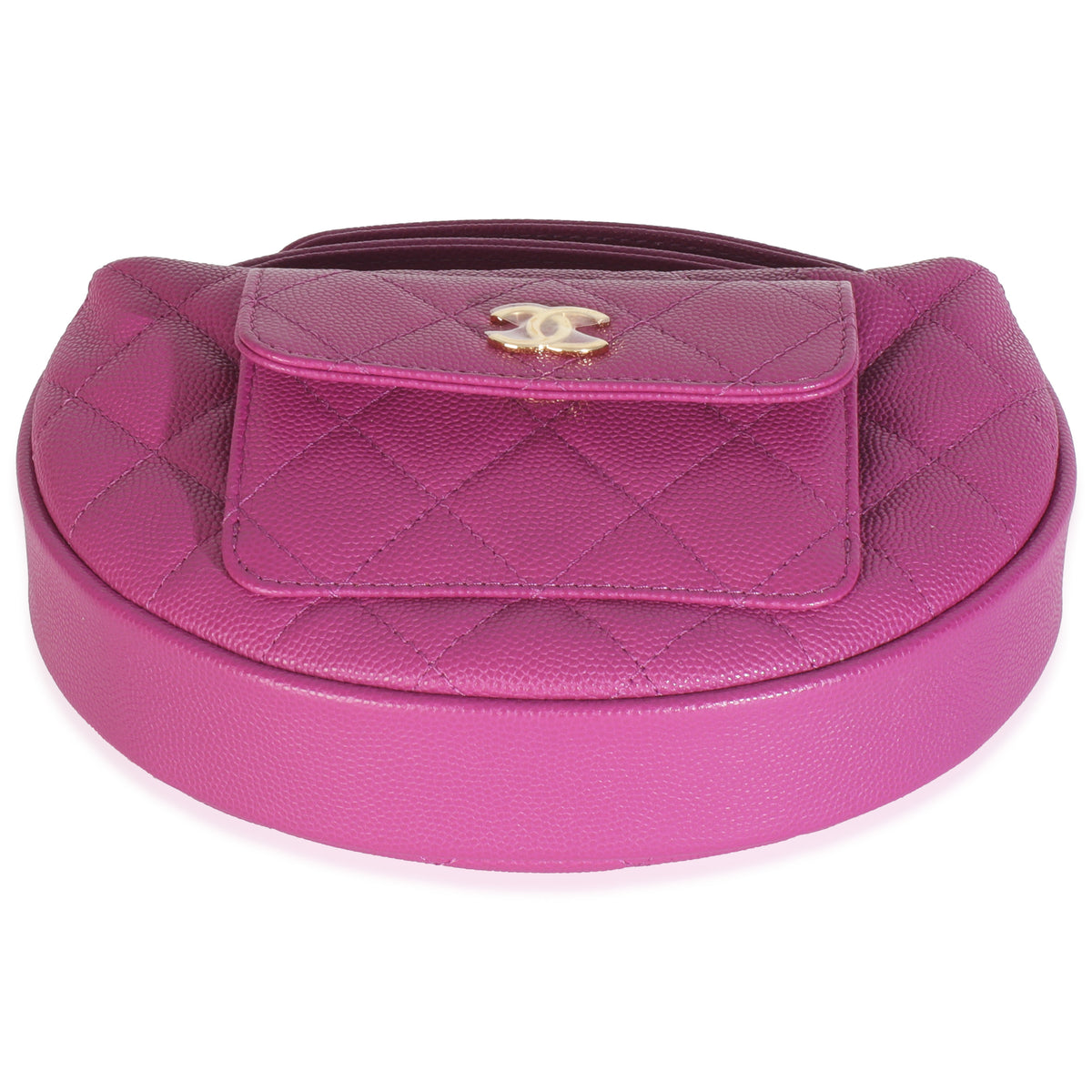 Purple Quilted Caviar Mini Round Hobo Handbag