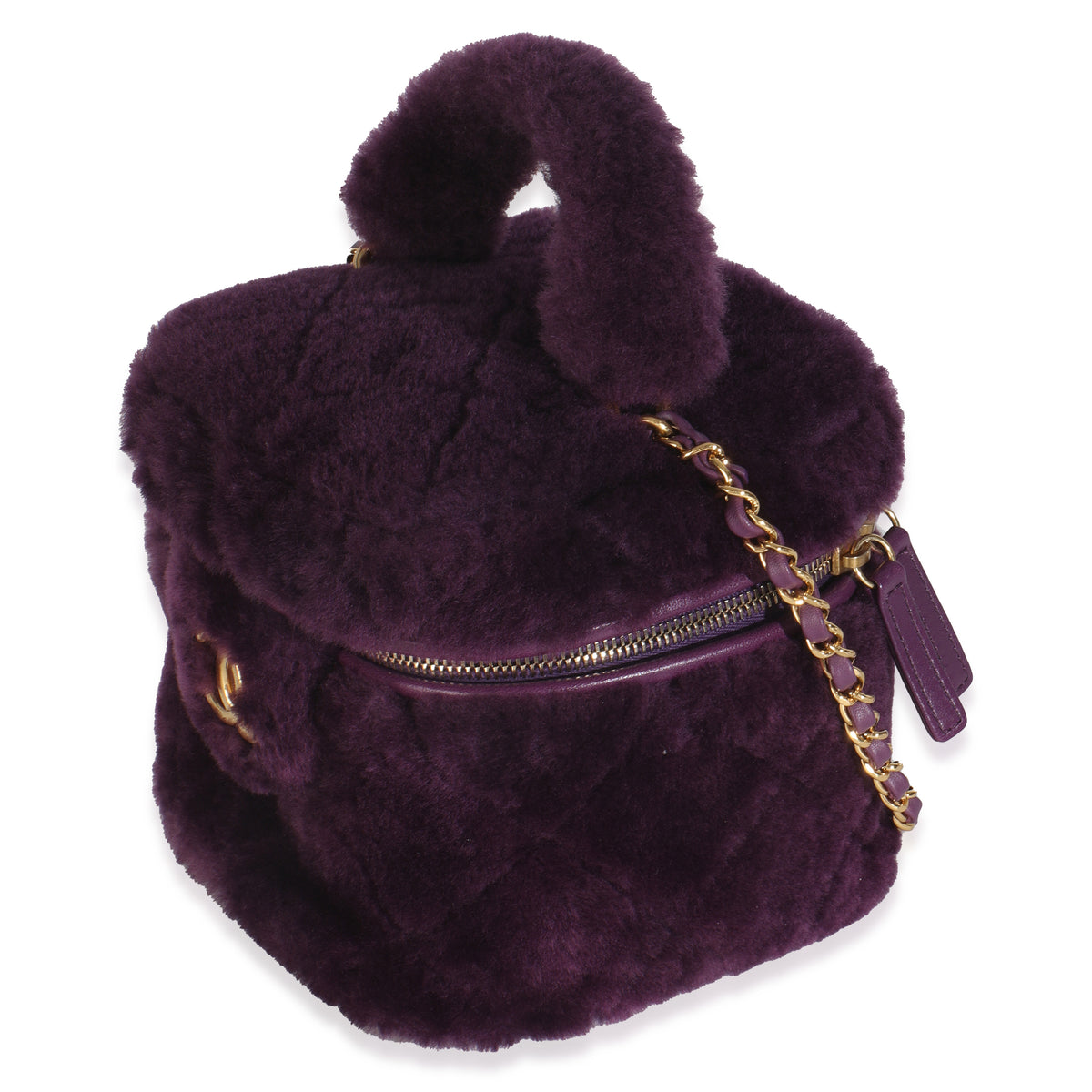 Purple Quilted Shearling Lambskin Small Vanity Case