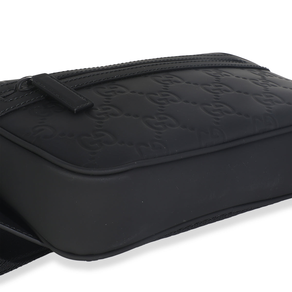 Black Rubber Effect GG Belt Bag