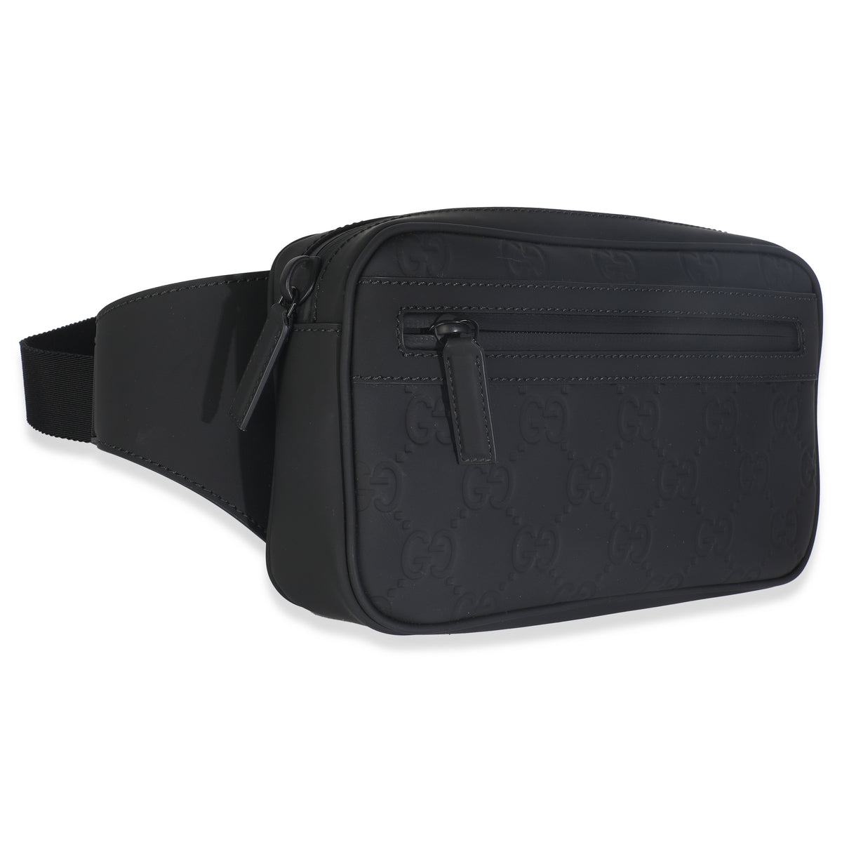 Black Rubber Effect GG Belt Bag