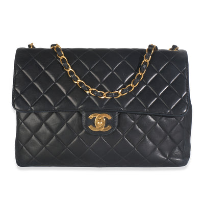 Vintage 24K Black Quilted Lambskin Jumbo Single Flap Bag
