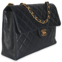 Vintage 24K Black Quilted Lambskin Jumbo Single Flap Bag