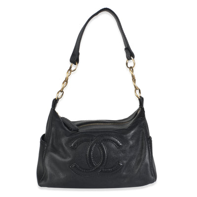 Chanel Vintage Black Grained Calfskin Coco Mark Shoulder Bag Handbag id