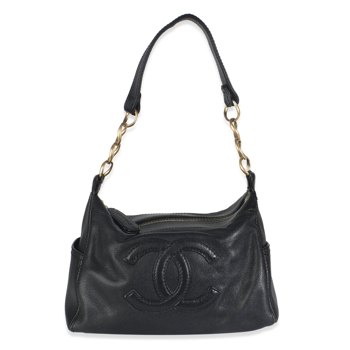 Chanel Vintage Black Grained Calfskin Coco Mark Shoulder Bag Handbag id