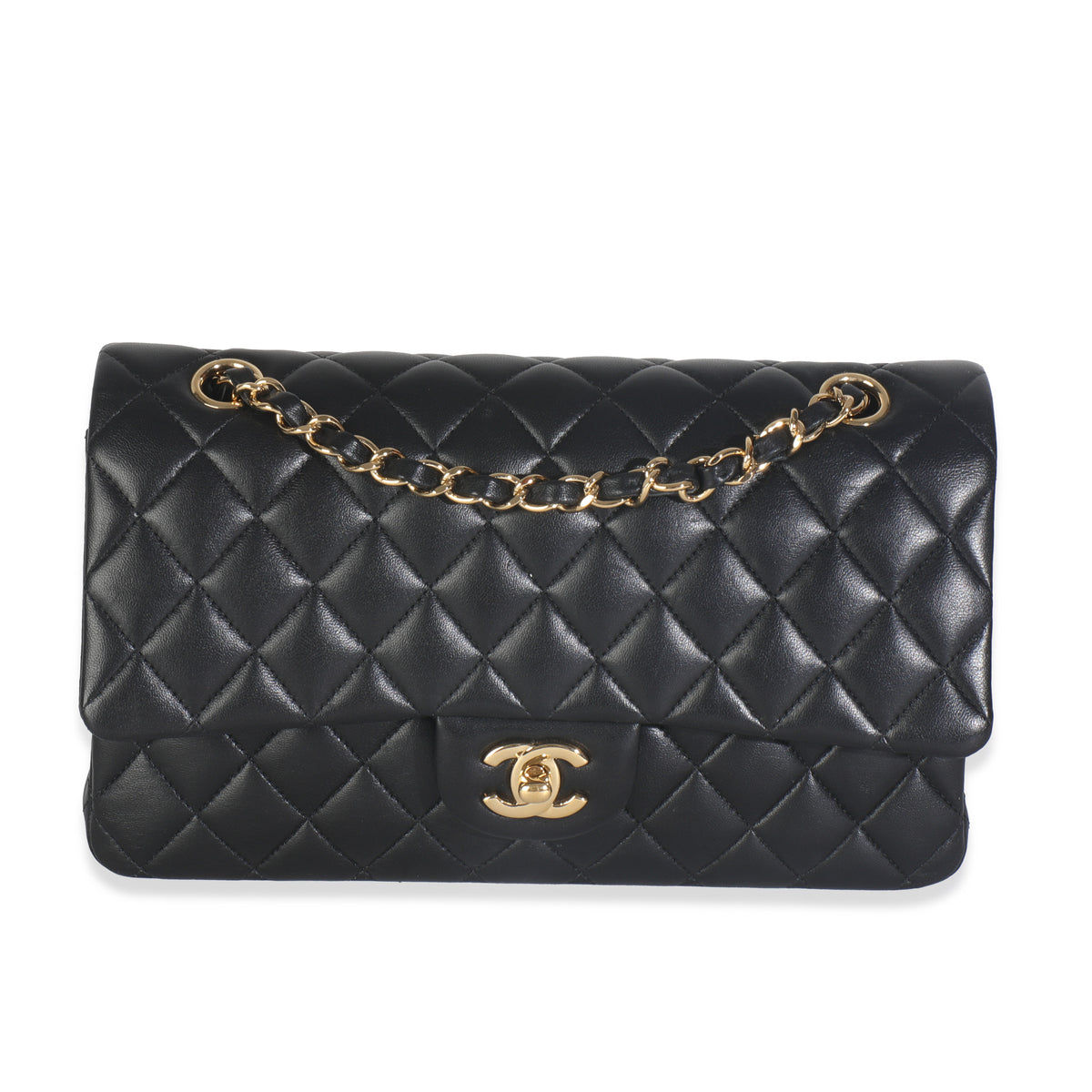 Chanel Black Quilted Lambskin Medium Classic Double Flap Bag Handbag fv