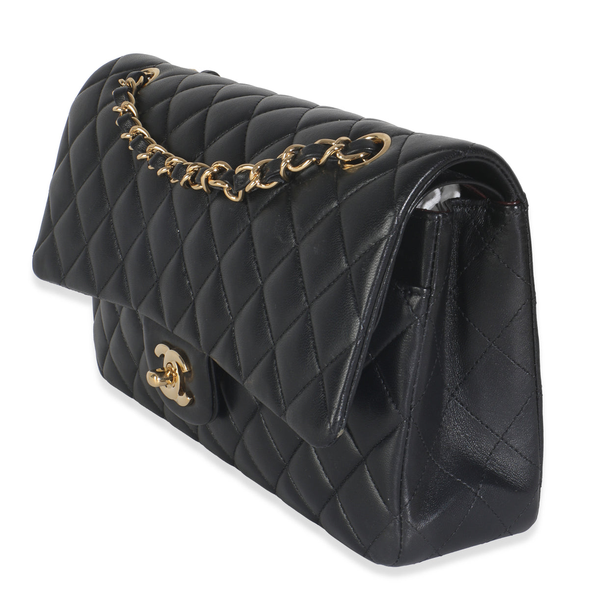 Chanel Black Quilted Lambskin Medium Classic Double Flap Bag Handbag sv