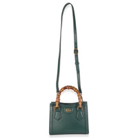 Dark Green Textured Dollar Calfskin Mini Diana Bamboo Top Handle Bag