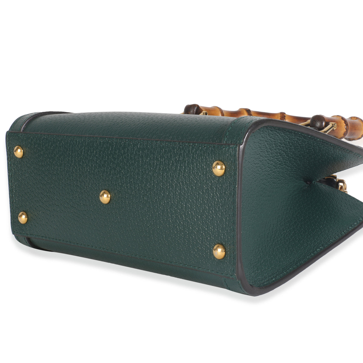 Dark Green Textured Dollar Calfskin Mini Diana Bamboo Top Handle Bag