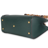 Dark Green Textured Dollar Calfskin Mini Diana Bamboo Top Handle Bag