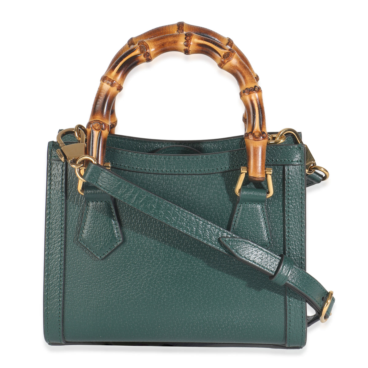 Dark Green Textured Dollar Calfskin Mini Diana Bamboo Top Handle Bag