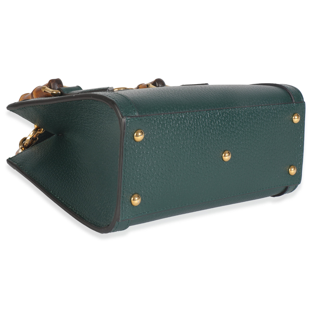 Dark Green Textured Dollar Calfskin Mini Diana Bamboo Top Handle Bag