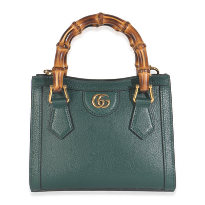 Dark Green Textured Dollar Calfskin Mini Diana Bamboo Top Handle Bag