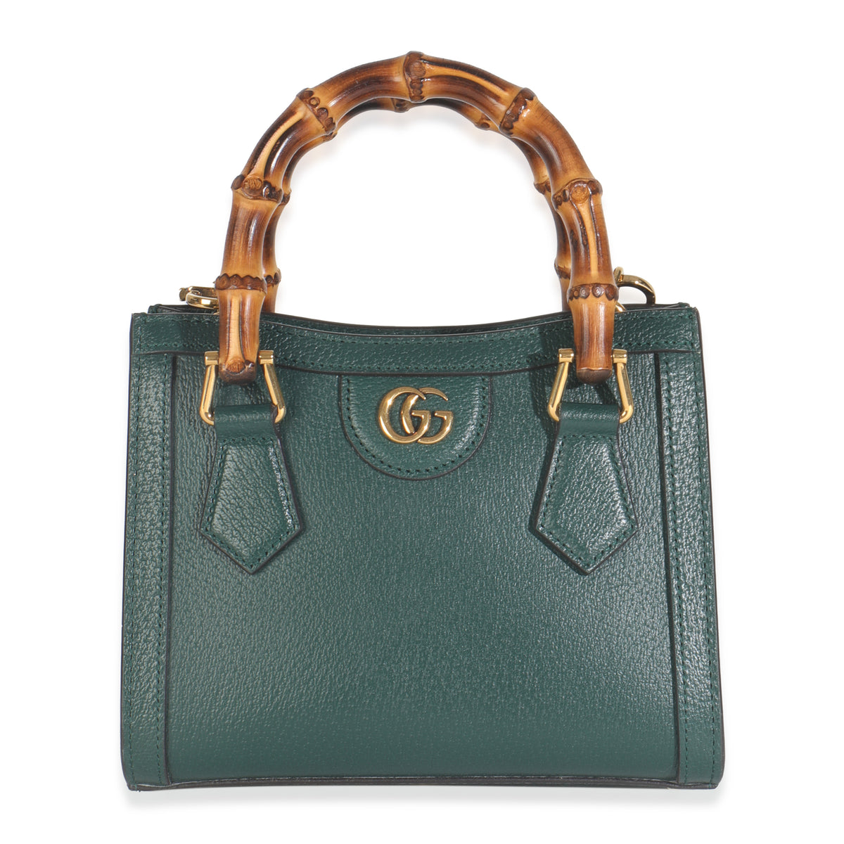 Dark Green Textured Dollar Calfskin Mini Diana Bamboo Top Handle Bag