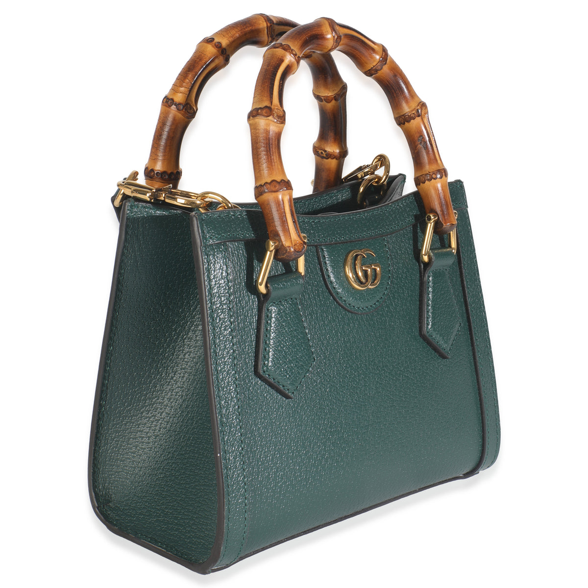 Dark Green Textured Dollar Calfskin Mini Diana Bamboo Top Handle Bag