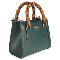 Dark Green Textured Dollar Calfskin Mini Diana Bamboo Top Handle Bag