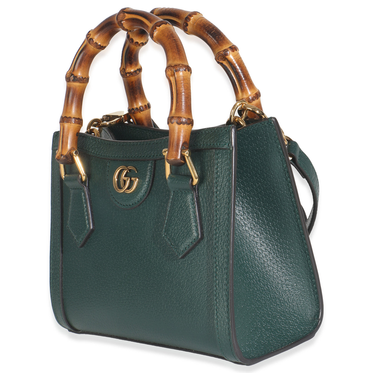 Dark Green Textured Dollar Calfskin Mini Diana Bamboo Top Handle Bag
