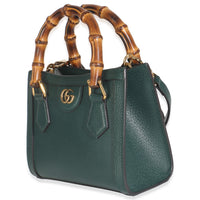 Dark Green Textured Dollar Calfskin Mini Diana Bamboo Top Handle Bag