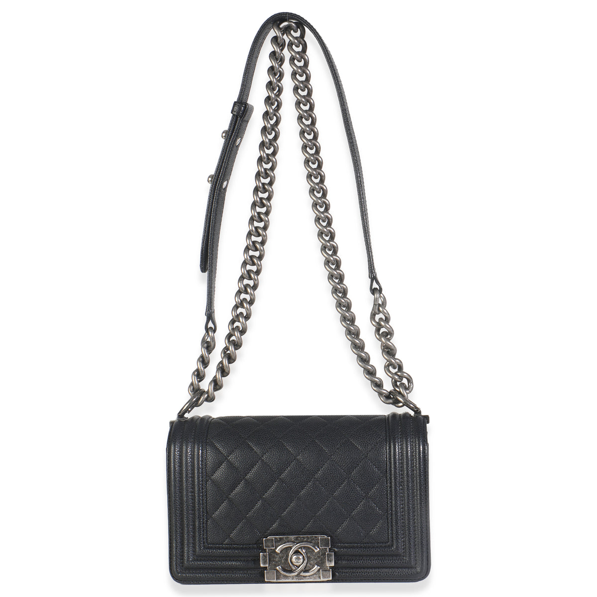 Black Quilted Caviar Small Boy Bag